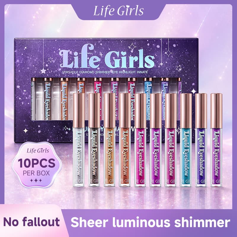 Life Girls Diamond Sparkle Liquid Eyeshadow 10-Piece Set, Pearl Eyeshadow Liquid, Cross-Border Cosmetics Source Factory