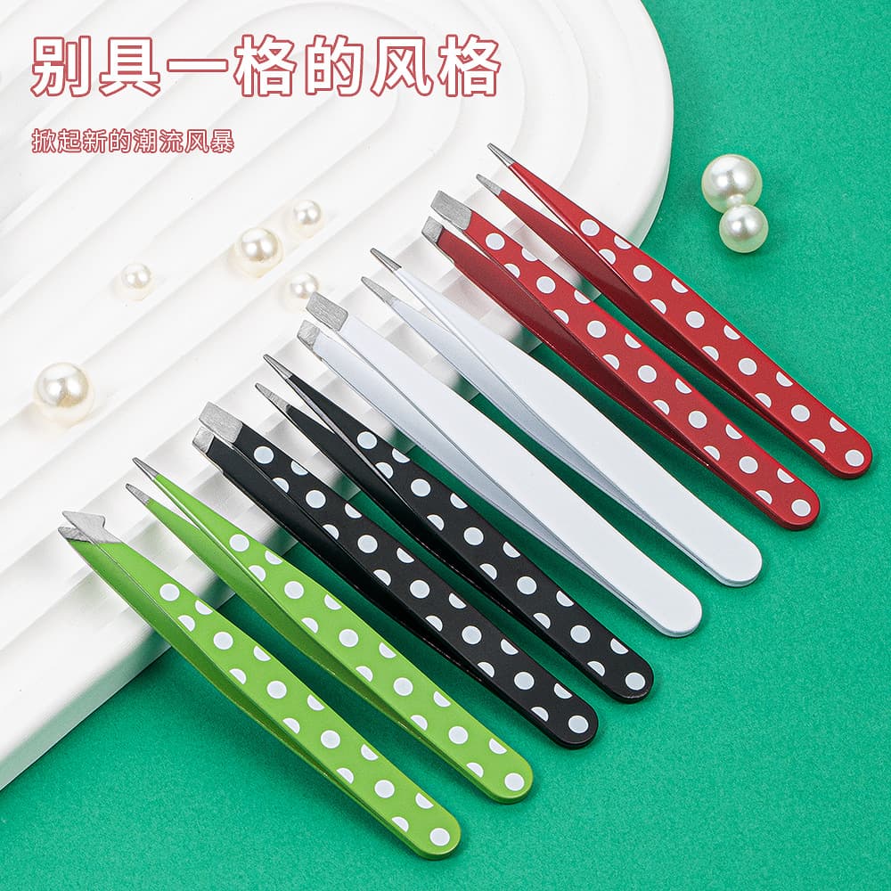 Wholesale Stainless Steel Polka Dot Eyebrow Tweezers Beard Hair Removal Tweezers Beauty Tool Set