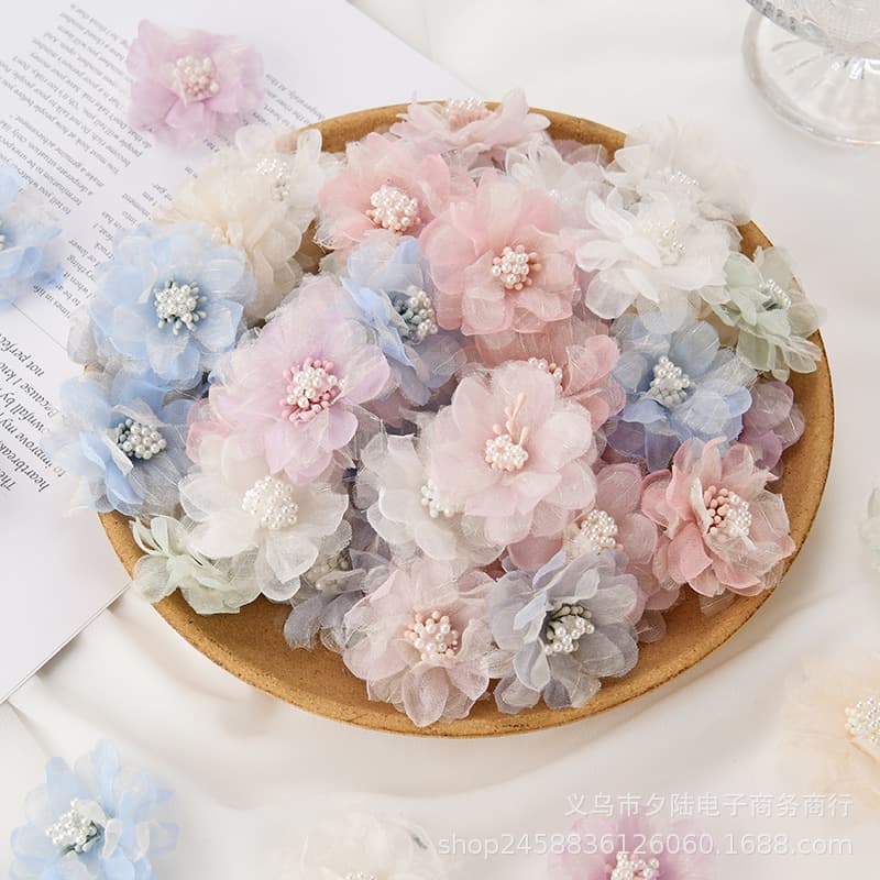 Simulated Hibiscus Yarn Flower, Artificial Flower DIY Handmade Headwear Hair Clip Material, Clothing Straw Hat Flower Accessory
