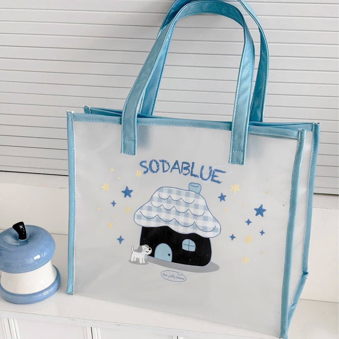 House and Dog PVC Handbag New Ins Style Simple Transparent Beach Bag Summer Travel Cute Cartoon Print
