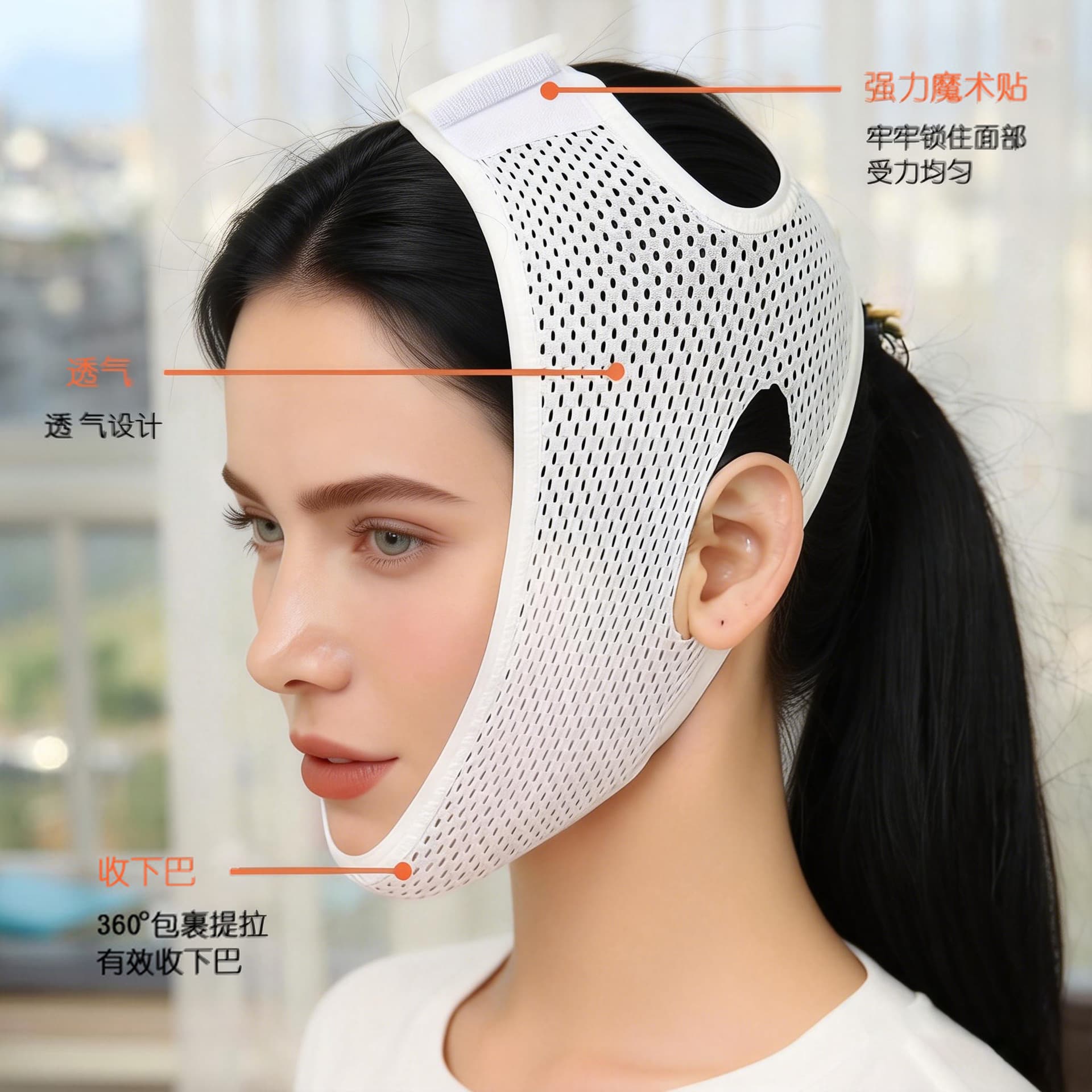 Mesh v-face breathable sleep face shaping belt, mouth breathing correction mask, sleep anti-snoring device v-face bandage