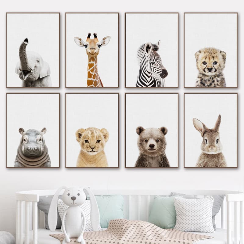 Baby Room Animal Elephant Giraffe Bear Wall Print Picture Nordic Art Poster Kids Room Nursery Decor