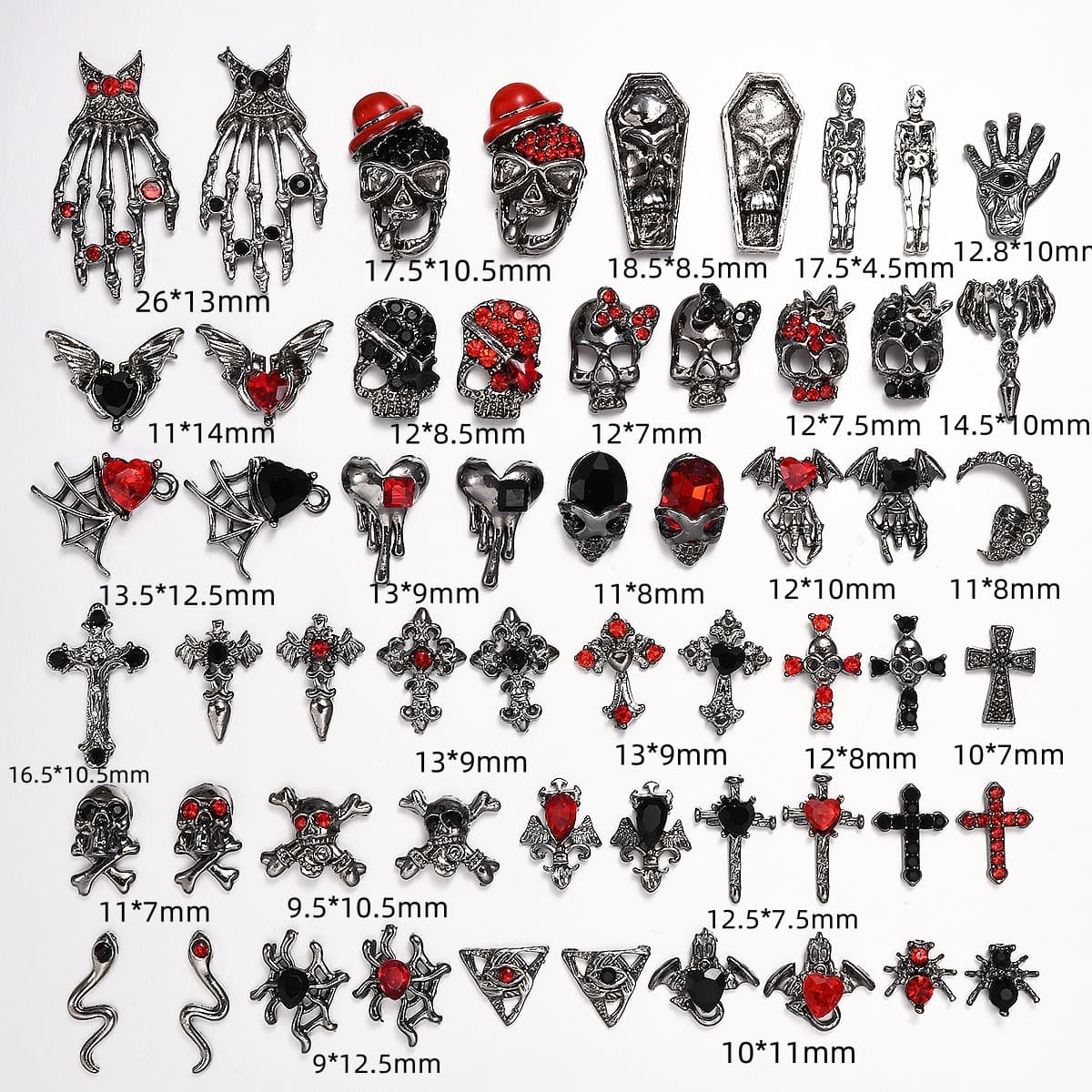 Halloween Alloy Nail Art Charms Punk Dark Retro Cross Chrome Hearts Heart Nail Jewelry Accessories