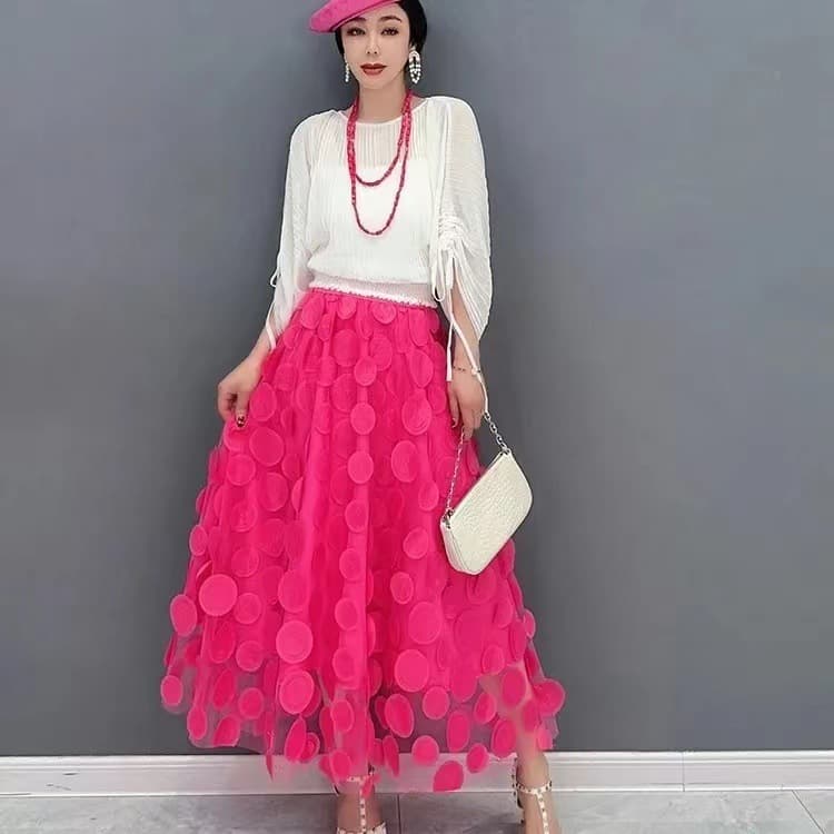 BlackSkirtWomen's2023 High-End Elegant A- line Design Sensibility Niche Medium-Length Umbrella Skirt European Station Style