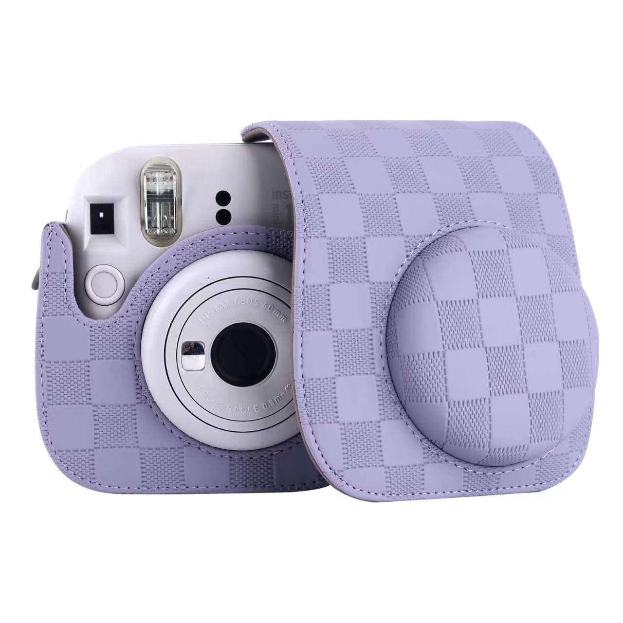 Universal Compatible Mini 8/9/11/12 Plaid Camera Bag, Camera Case, Solid Color Crossbody, PU Material