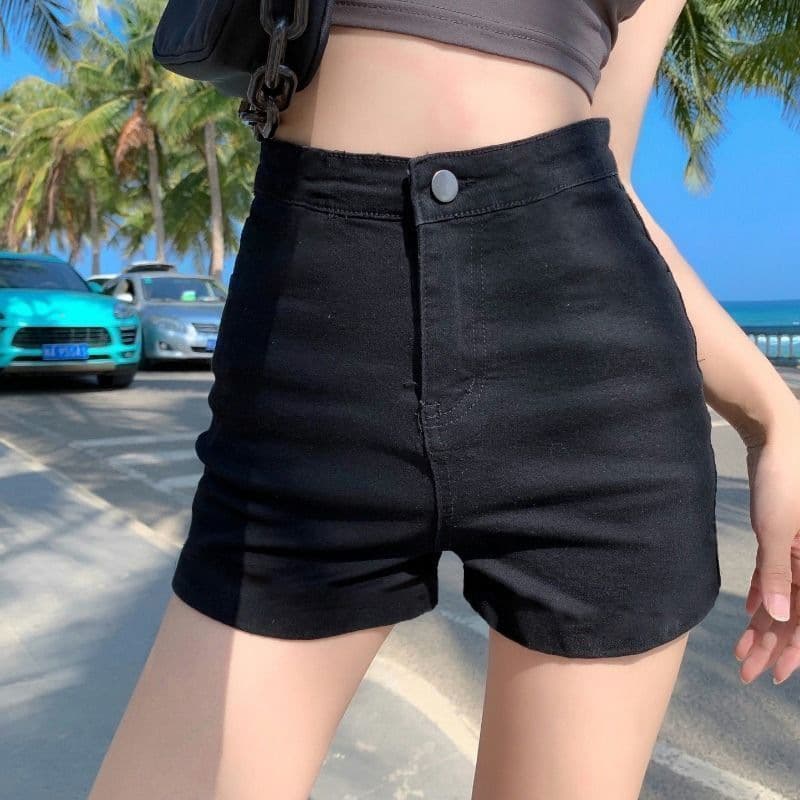 Denim Shorts for Women Elastic High-Waist Black Slimming Hot Girl Pants A-Line Hot Pants Tight Lifting Buttocks Butt-Hugging Slimming Ins Trend