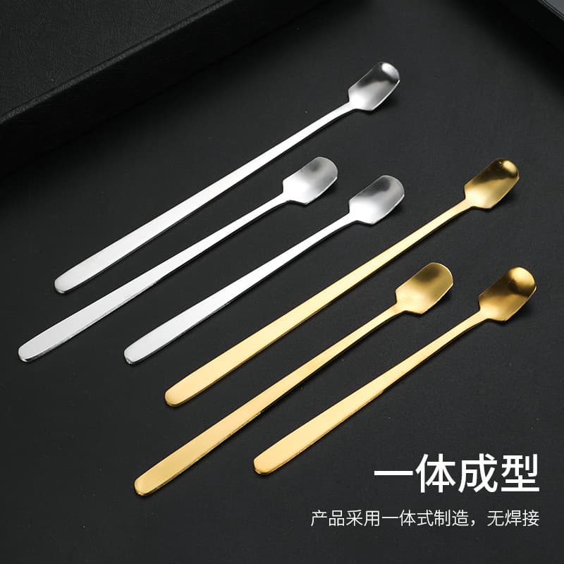Stainless Steel Square Head Spoon Color Coffee Stirring Spoon Medicine Shaved Ice Honey Mark Glass Cup Tea