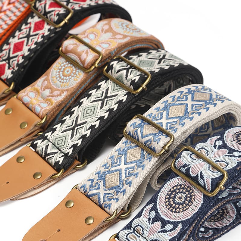 Guitar Strap 2023 New Style Yellow Top-Grain Leather Copper Hardware Woven Musical Instrument Accessories for Electric Guitar