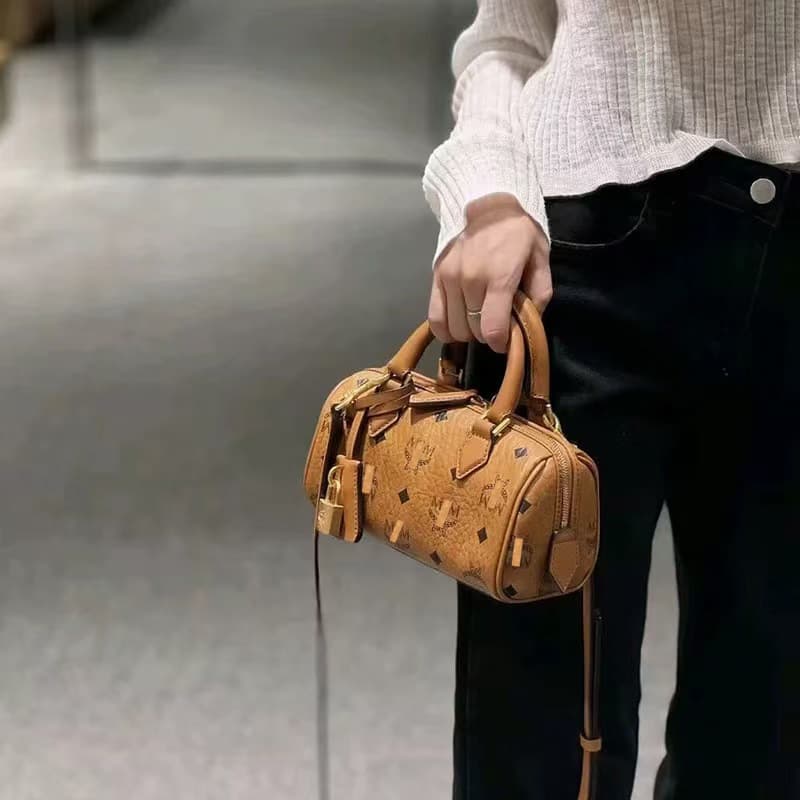 MC Tote Bag Genuine Leather Women's Handbag New Mini Boston Lock Pillow Bag LV Style Women's Bag Handheld Shopping Basket