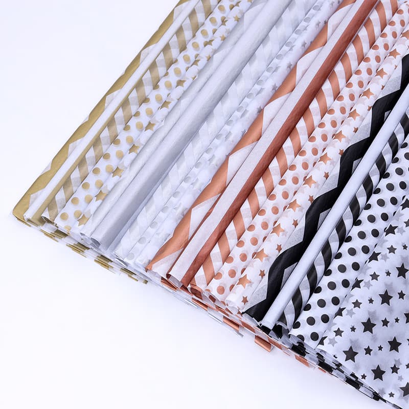 Metallic Foldable Tissue Paper 20 Sheets 50X70CM Christmas Thin Paper Dot Snow Pear Paper Wrapping Paper Star Print