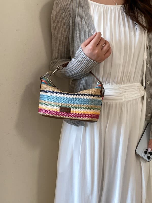 Rainbow Woven Small Bag for Women 2026 Summer New Trendy Shoulder Bag Contrast Color Crossbody Bag