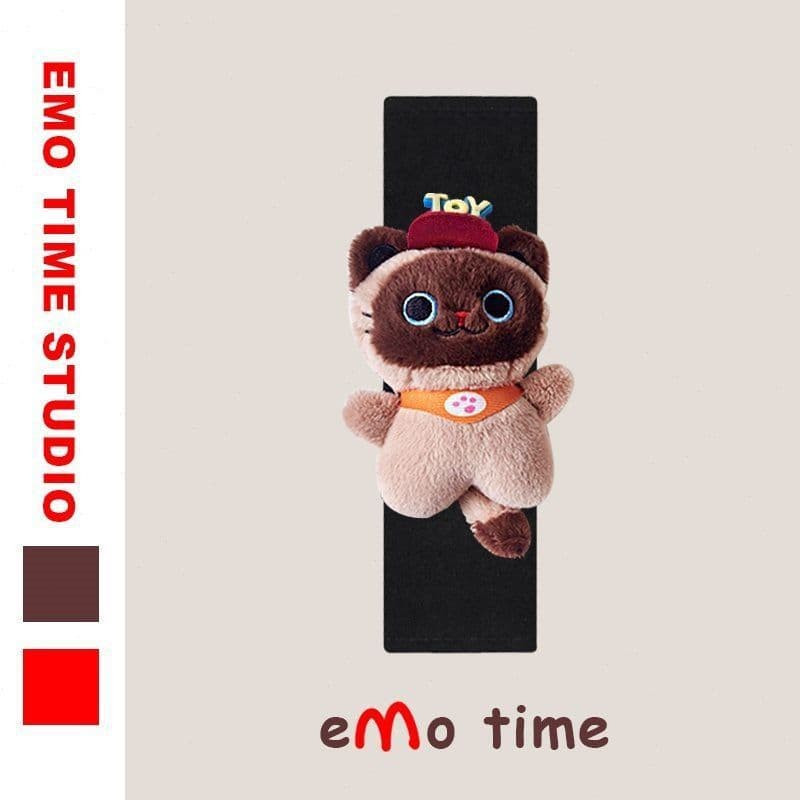 emo Original M Logo Siamese Cat Car Seat Belt Shoulder Pad, Car Interior Accessory, Anti-Wear Universal Fit