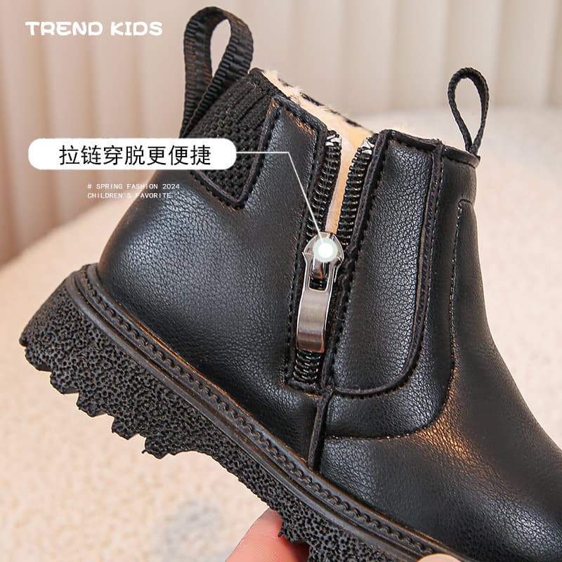 Fleece-lined Martin Boots 2024 Winter New Style Boys and Girls Boots Toddler Kids Casual British Style Thick Cotton Soft Sole Boots