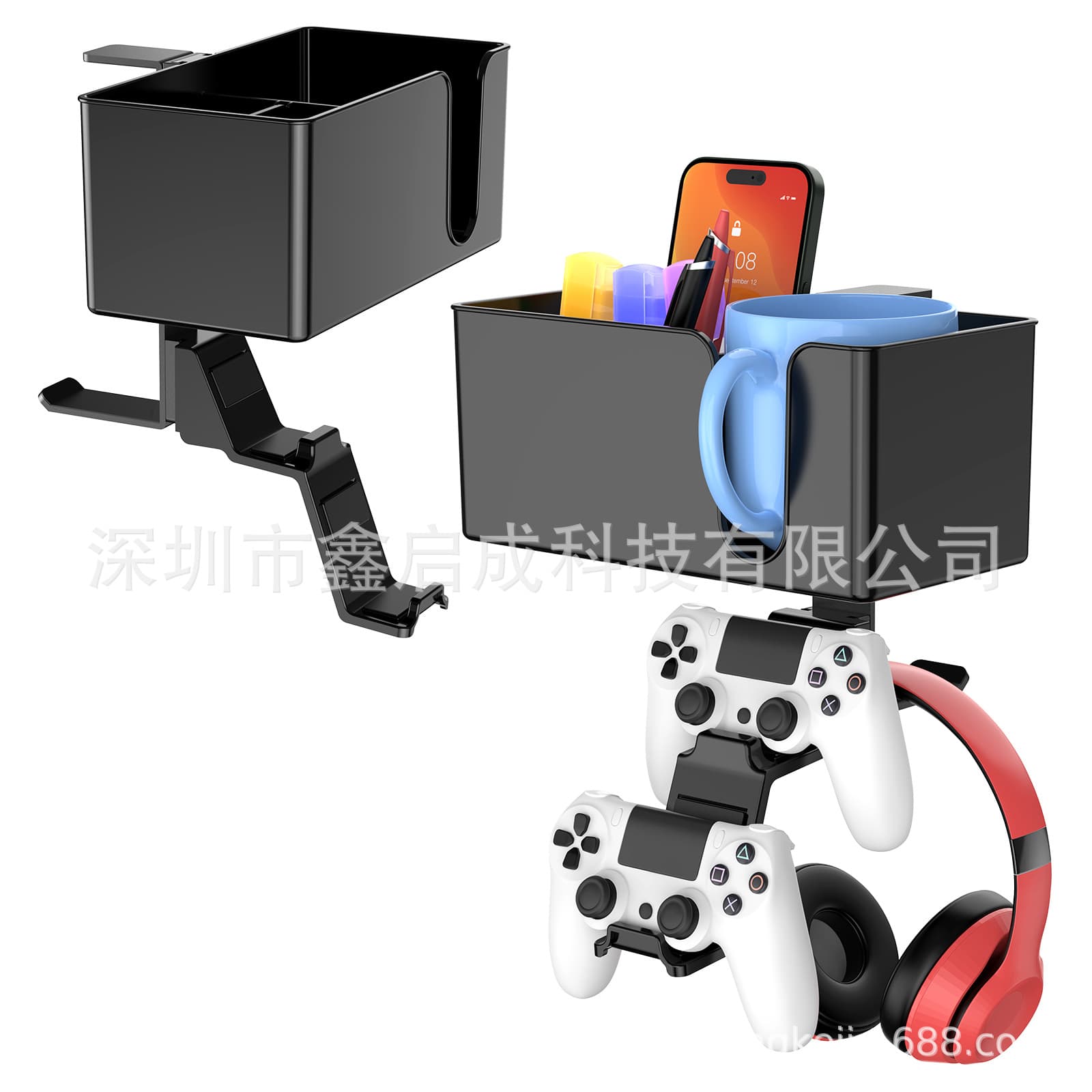 New 5-in-1 Desktop 360° Rotating Metal Headphone Stand, Multifunctional Controller Holder Cup Stand Portable