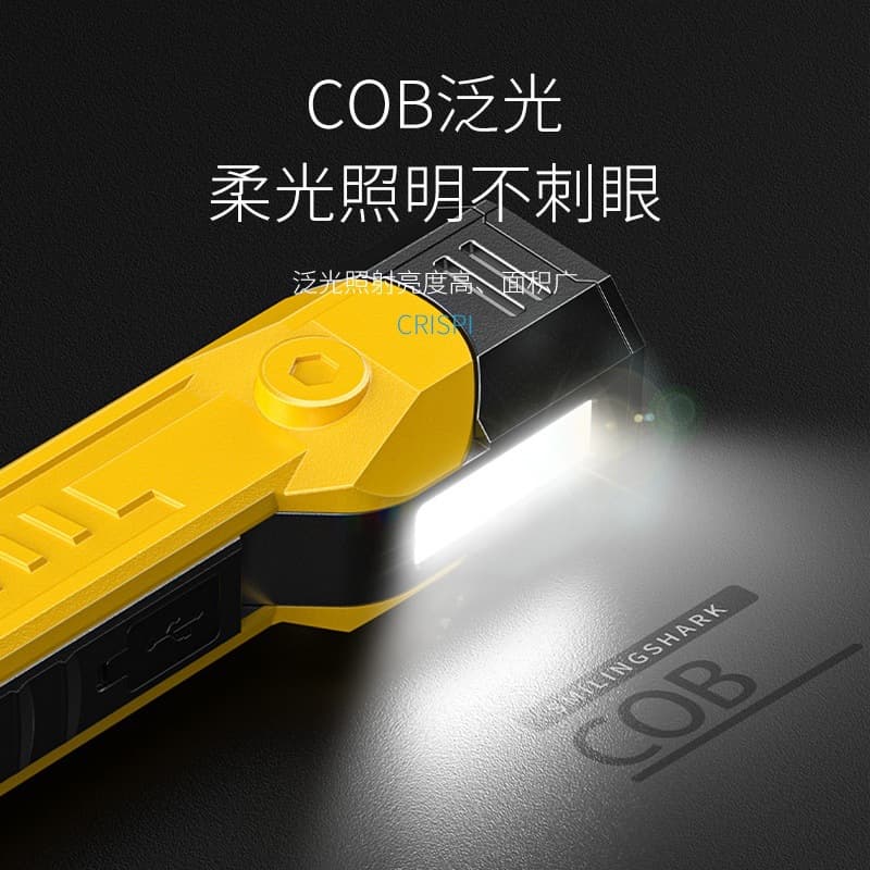 Multifunctional Red and White Dual Light Magnetic Flashlight with Rotating Head, Digital Display, Side Light for Repair and Work, with Hook