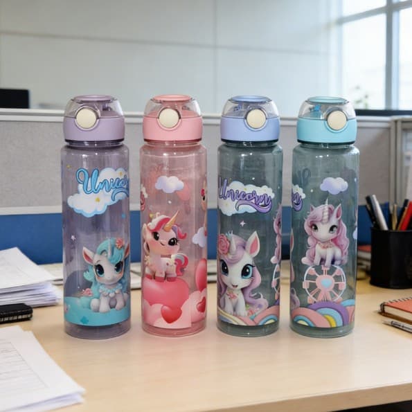 Kids Water Bottle for School, High-Appearance Portable Outdoor Cute Cartoon Kids Water Bottle, Pop-Up Lid Plastic Cup, Cross-Border