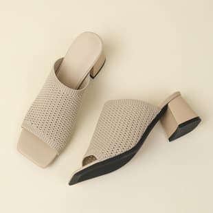 746-1 Knitted Chunky Heel Slippers Women Square Toe Open Toe Fly Knit One Size Plus Size Wear High Heel Hollow Out Summer Slippers