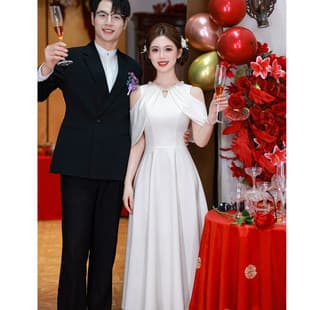 White Registration Dress for Civil Ceremony, Engagement Dress, Suitable for Daily Wear, Birthday, Adult Ceremony, Little Evening Dress for Women Wholesale
