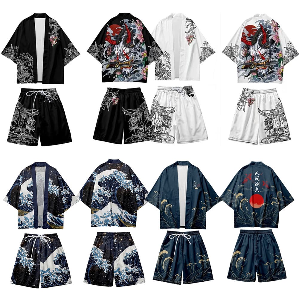 2025 New Cross-Border Product: Ukiyo-e Creative Illustration Haori Cape, Japanese Seven-Sleeve Relaxed Kimono for Men