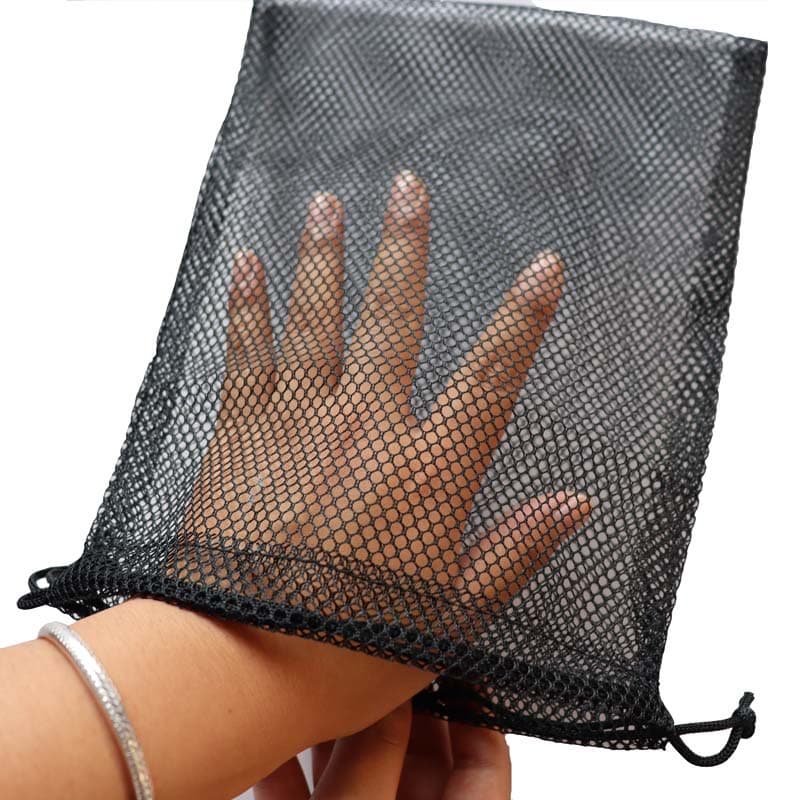 Mesh Drawstring Bag Black Storage Pouch with Pull Cord, Double-Sided Drawstring Basketball Net Bag