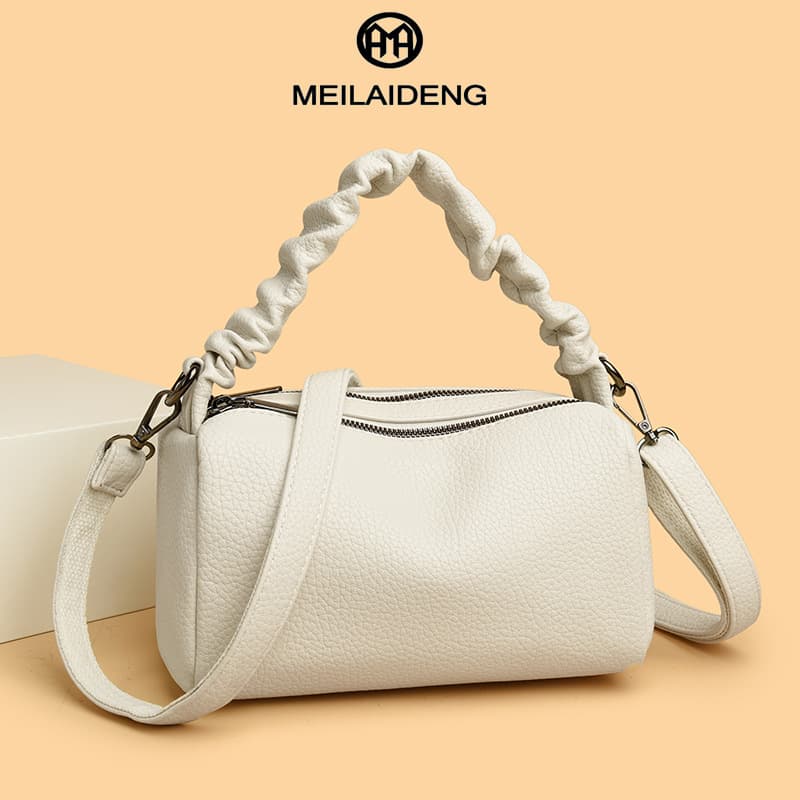 Cross-Border Women's Handbag Small Bag 2025 New Trendy Fashion Single Shoulder Crossbody Bag Soft Leather Double-Layer Small Bag Pleated Bag