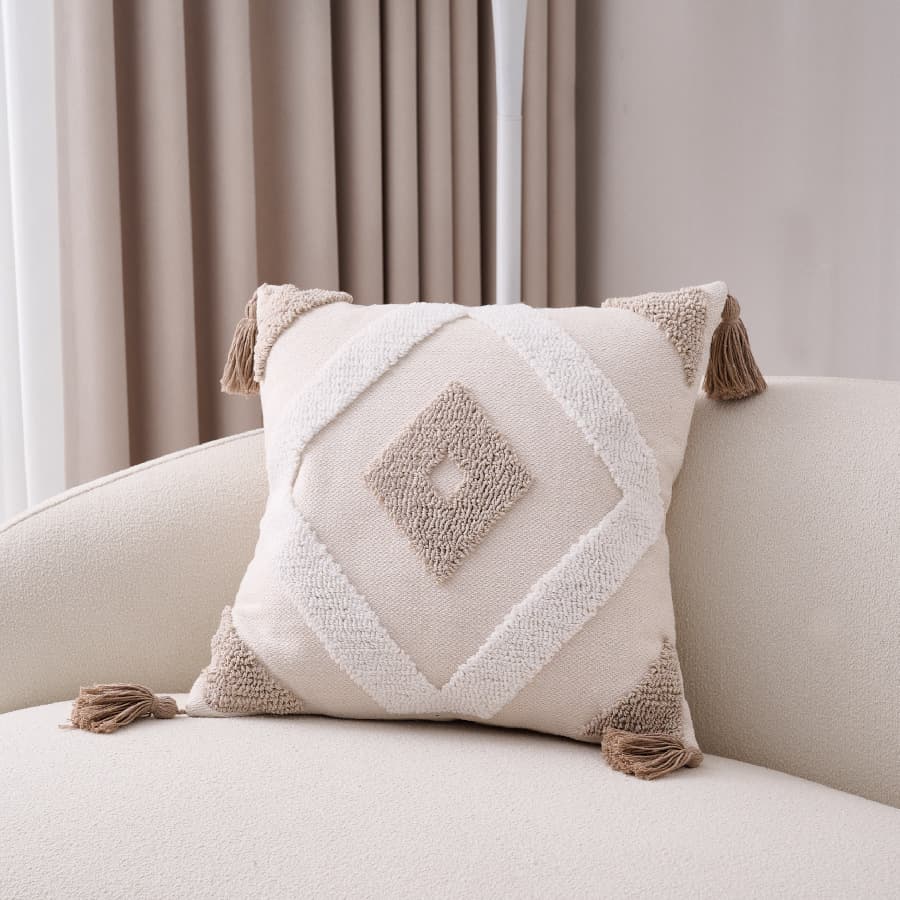 Cotton Linen Bohemian Ins Style Faux Fur Throw Pillow Sofa Living Room Back Cushion Window Seat Tassel Pillow Cover
