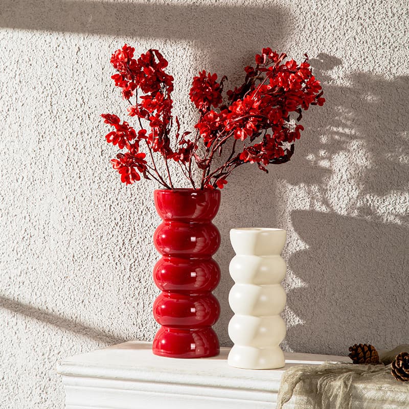 Ceramic Vase Ins Style High-End Black and White Vintage Look Bamboo Joint Vase for Hydroponic and Dried Flowers Wholesale