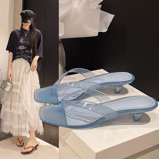 Crystal Heel Sandals New Fashion High Heel Slippers Summer Versatile Jelly Shoes Flip Flop eBay Square Toe Slippers