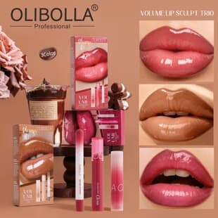 Cross-border Exclusive Lip Makeup Set: Lip Liner + Glossy Lip Glaze + Mirror Lipstick, 3-Piece Set, Easy to Apply