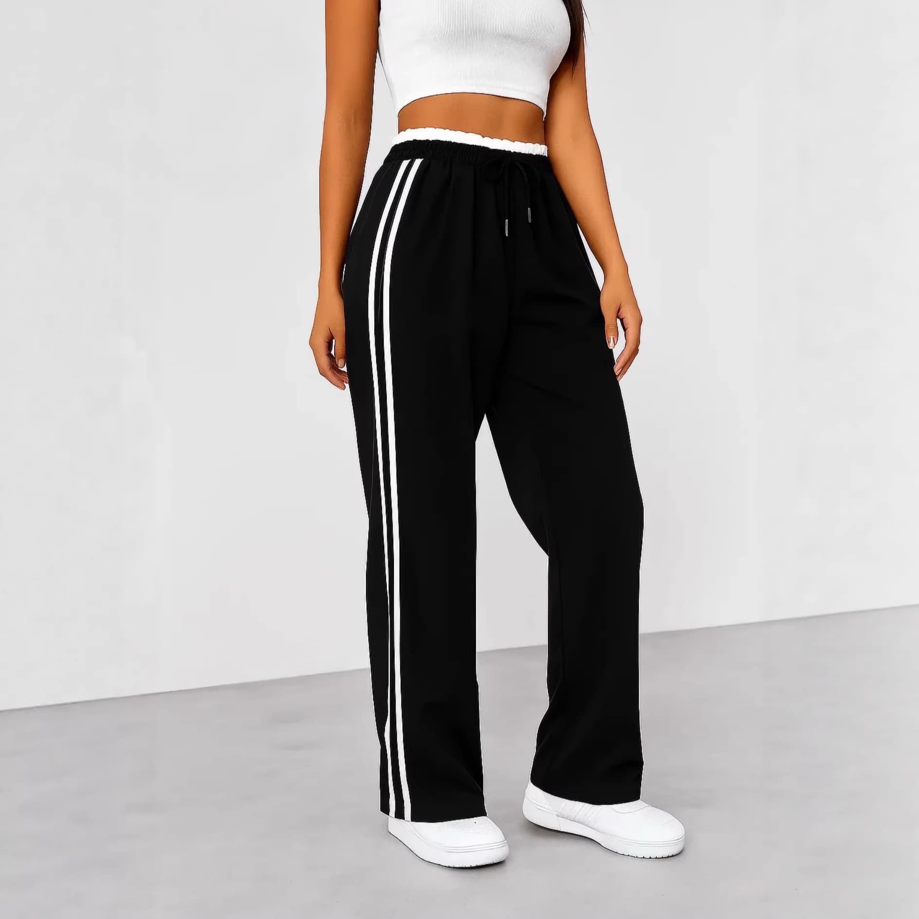 Cross-Border Amazon New Women's Sportswear Sweatpants Side Stripe Casual Pants High-Waist Slimming Wide-Leg Pants