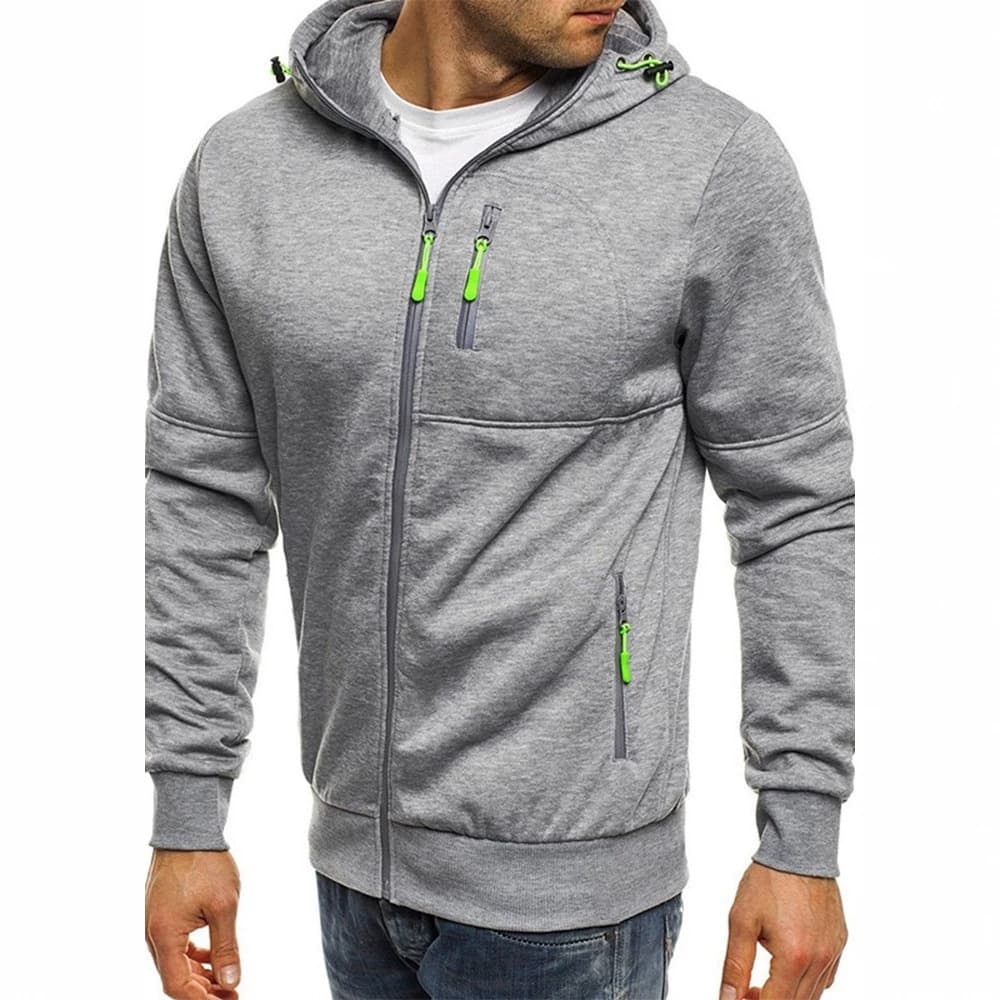 D Four-Zip Men's Spring/Autumn Hoodie Sports Fitness Casual Solid Color Zip-Up Hooded Jacket