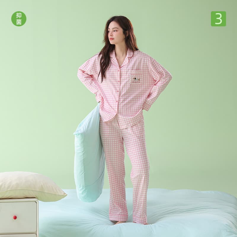 [Antibacterial Xinjiang Cotton] Pink plaid spring new women's pull-up cotton long-sleeved pure cotton pajamas home wear