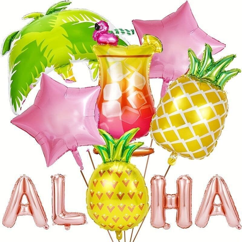 Pink Flamingo Coconut Tree Party Decoration Combo Pack Summer Hawaiian Theme 10 Pieces Set Festival Event Decor Supplies