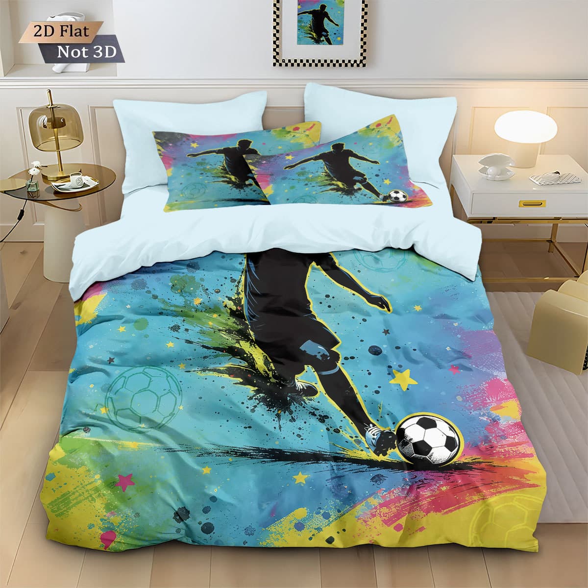 Customized cross-border foreign trade digital printing bedding set football cup series three-piece set factory direct supply and delivery