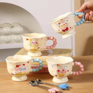 Creative High-Gloss Ceramic Coffee Mug Couple Water Cup Ins Cartoon Milk Cup Breakfast Cup Gift Cup