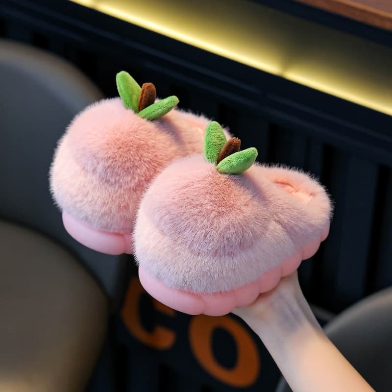 Children's Cotton Slippers Simple Apple Autumn/Winter New Boys/Girls Thickened Home Indoor Non-Slip Korean Style Baby Cotton Shoes