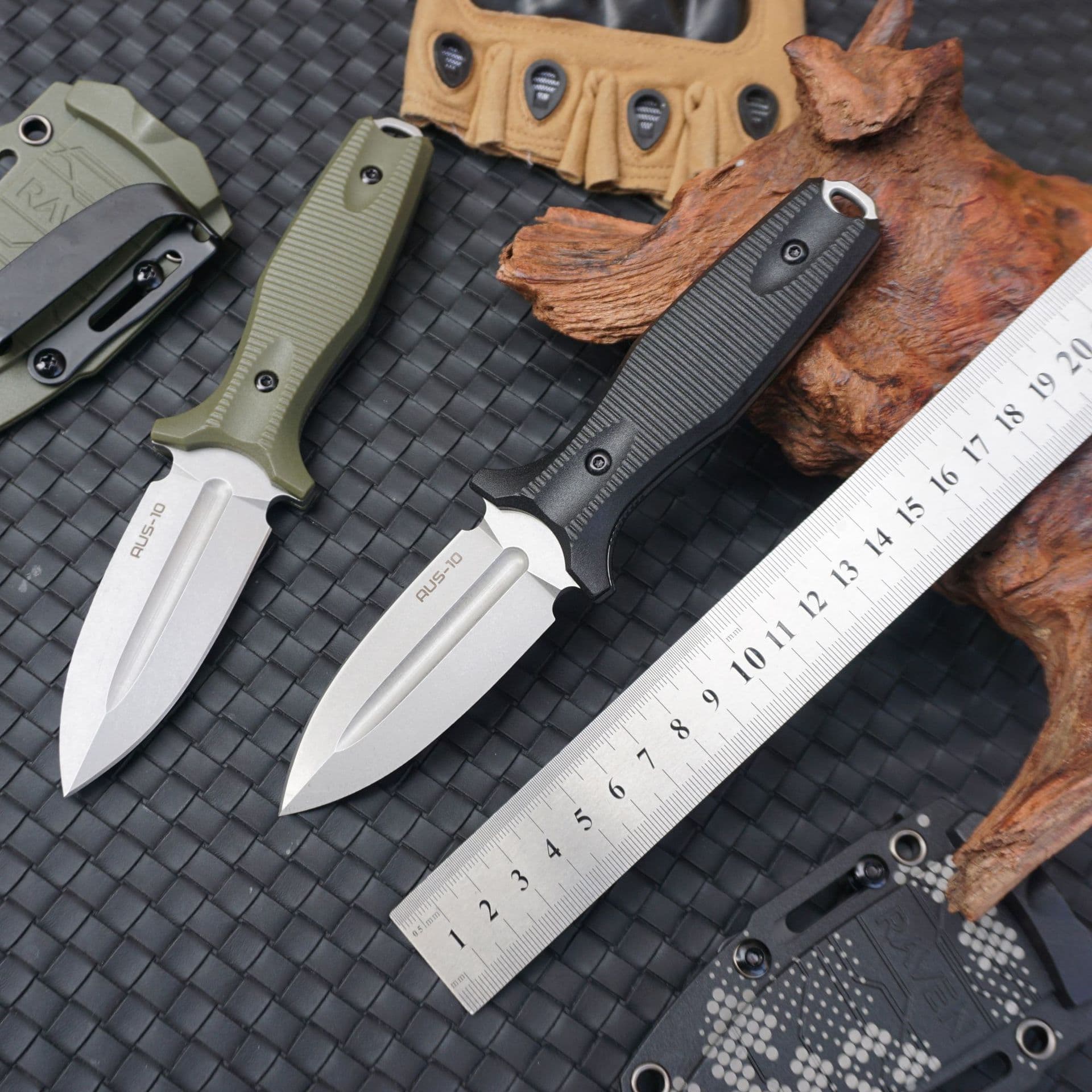 Cross-Border Aus-10 Outdoor Knife Camping Knife Wilderness Survival Knife Straight Knife Self-Defense Pocket Knife Meat Cutting Knife