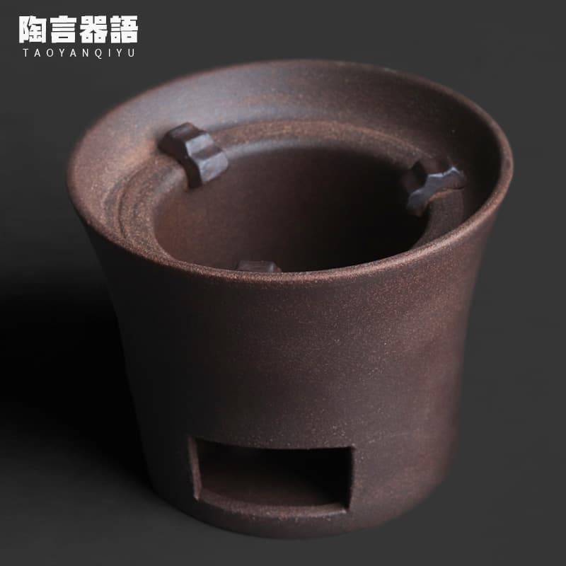 Retro Coarse Ceramic Charcoal Wind Stove, Chinese Tea Ceremony Charcoal Heater, Old-fashioned Wood Charcoal Water Boiler and Tea Maker, Single Unit
