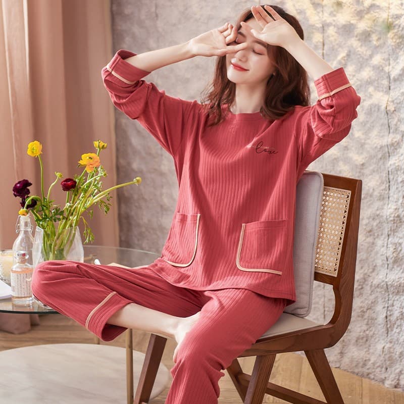 Cotton Pajamas for Women Spring Autumn Long Sleeve Thin Plus Size Wearable Outdoors Home Suit Set