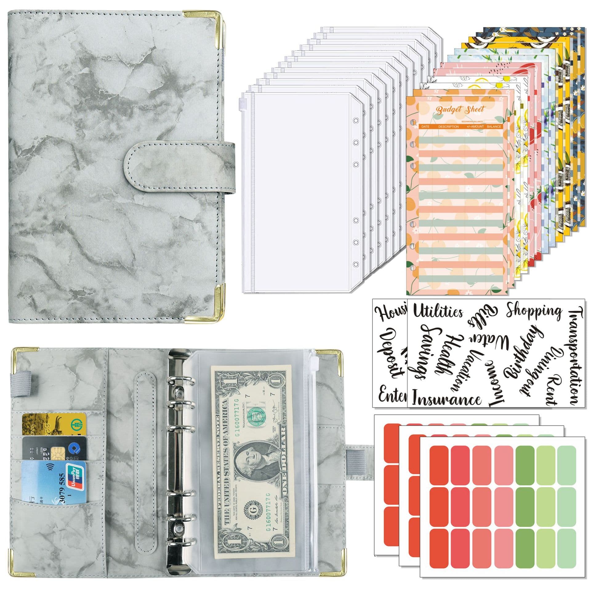 Cross-border A6 Loose-Leaf Budget Notebook Marble Pattern Notebook Leather PU Planner Loose-Leaf Binder Journal