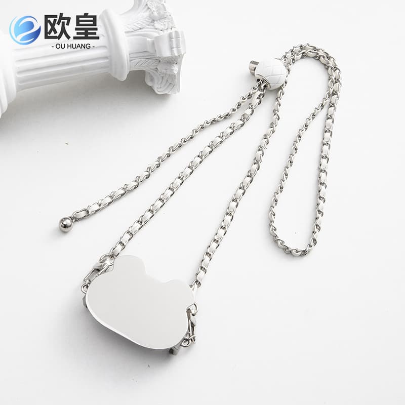 New Metal Diagonal Phone Back Clip with Small Fragrant Style Leather Bag Chain, Adjustable and Detachable Phone Lanyard