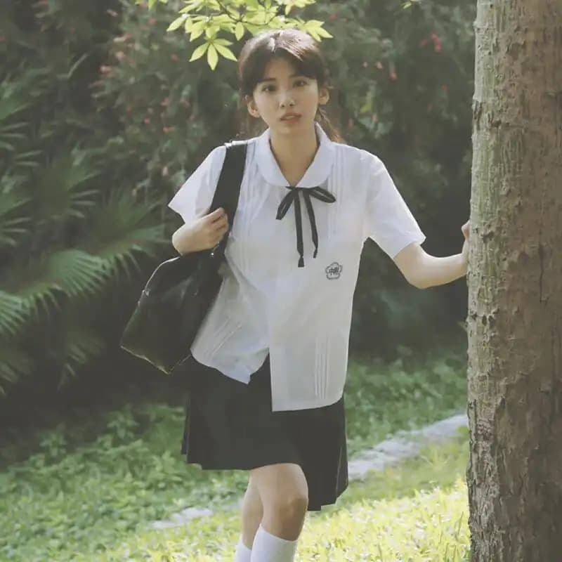 Preppy Style White Shirt Foldable Taiwan School Uniform Suit For Students High School Graduation Party Cosplay Costume