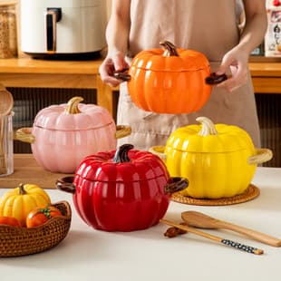 Ceramic Soup Pot with Lid Creative Pumpkin Double Ear Soup Bowl Noodle Bowl Large Soup Basin Special for Vermicelli Bowl