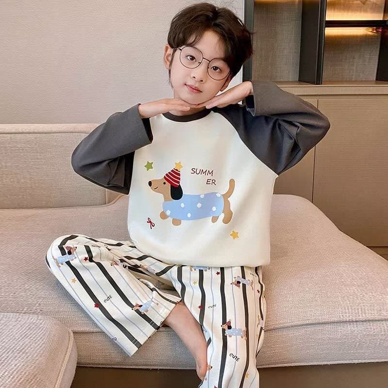 2026 new spring and autumn boys' pajamas, medium and large children's thin long-sleeved little boy student home clothes set