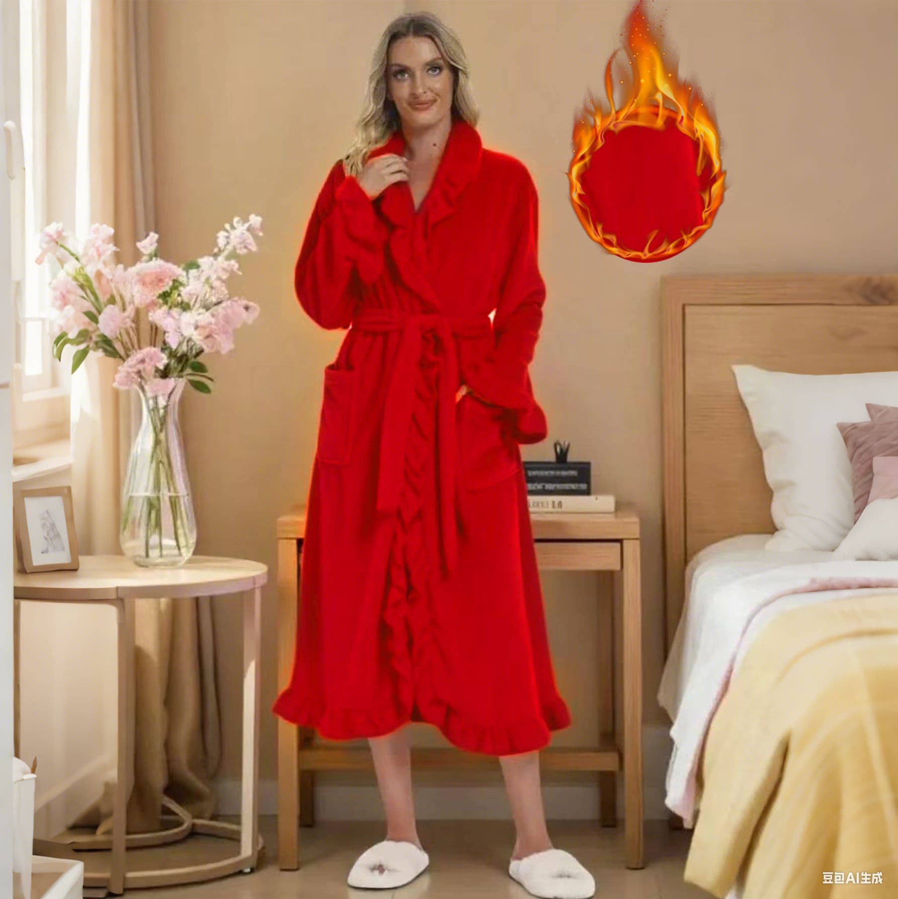 Long Winter Bathrobe Thick Warm Hooded Tie Dressing Gown Women Solid French Palace Style Coral Fleece Homewear