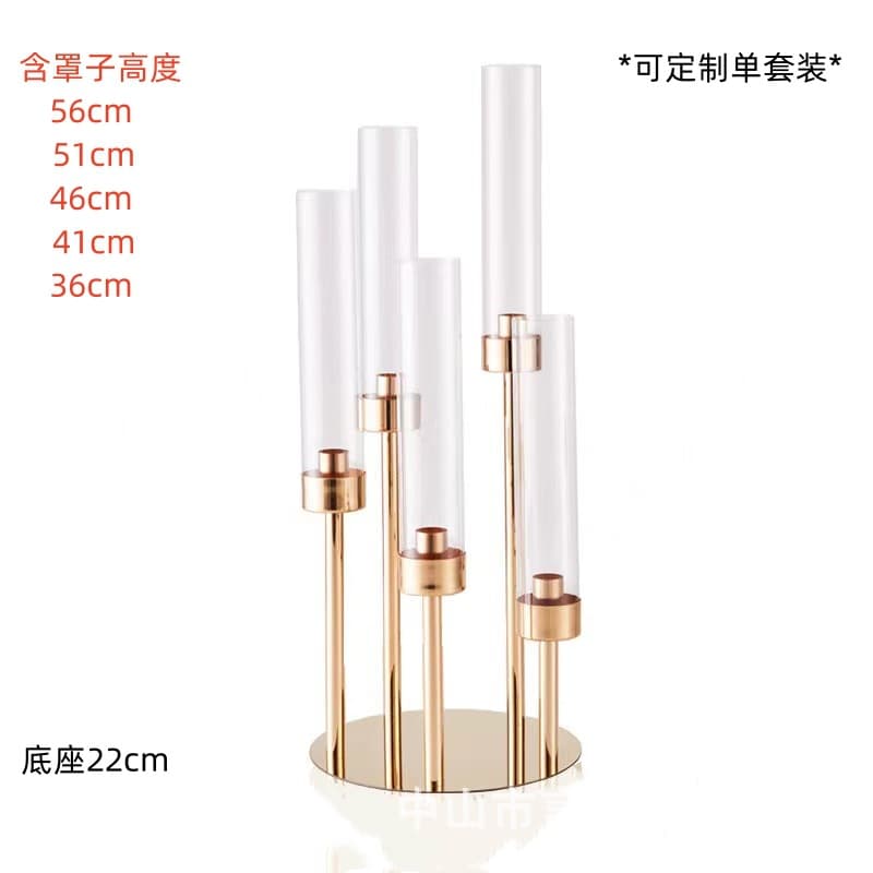 2024 Cross-Border New Wedding Props Electroplated Golden Step High Candlestick Road Lead Desktop Candlestick Wedding Window Cloth