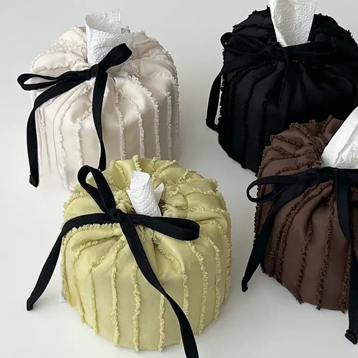 New Korean-style living room girly bow cake tissue bag, fabric light luxury home decoration tissue box