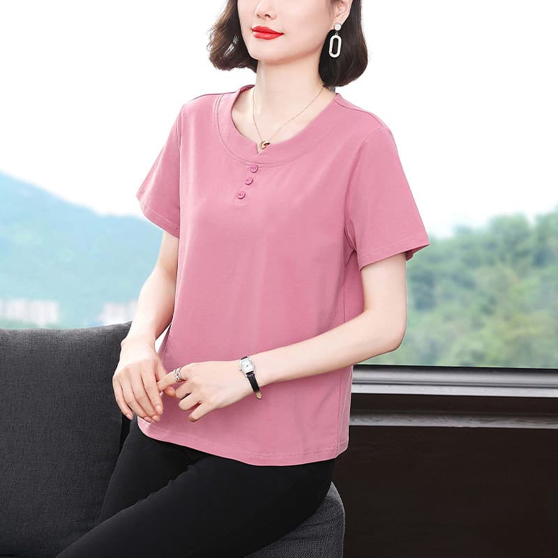 Mother's Summer Short Sleeve T-Shirt 2024 New Cotton Half Sleeve Plus Size Casual Loose Middle-Aged and Elderly Top