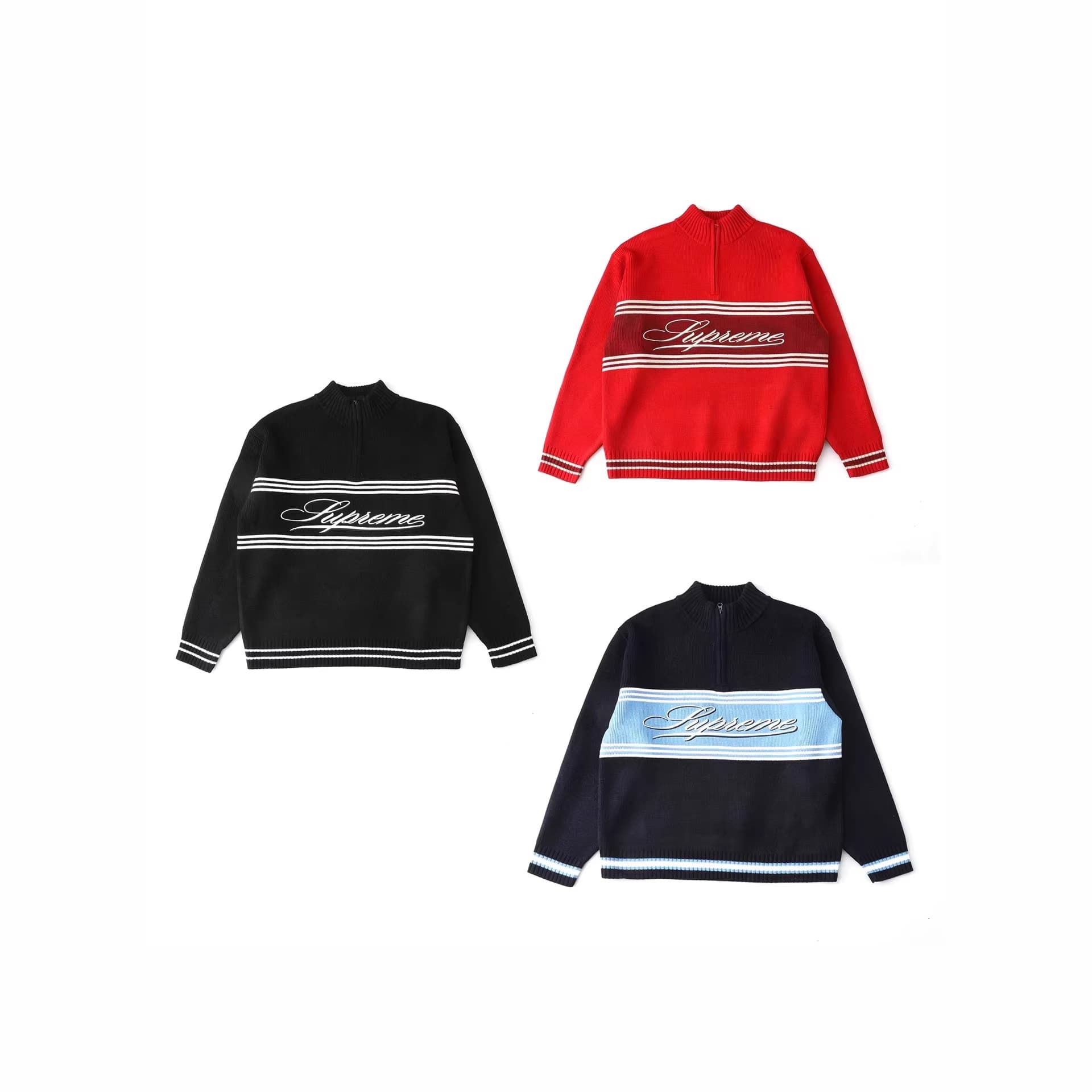 Cross-border Song Yuqi Same Style Winter New 25FW Inner Layer SUP Script Embroidery Stripe Logo Half-Zip Sweater