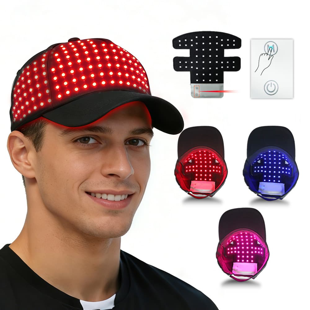 Cross-border Stock LED Hair Growth Device Red Light Blue Light Infrared Scalp Hair Care Cap Wireless Light Wave Therapy Hair Growth Cap